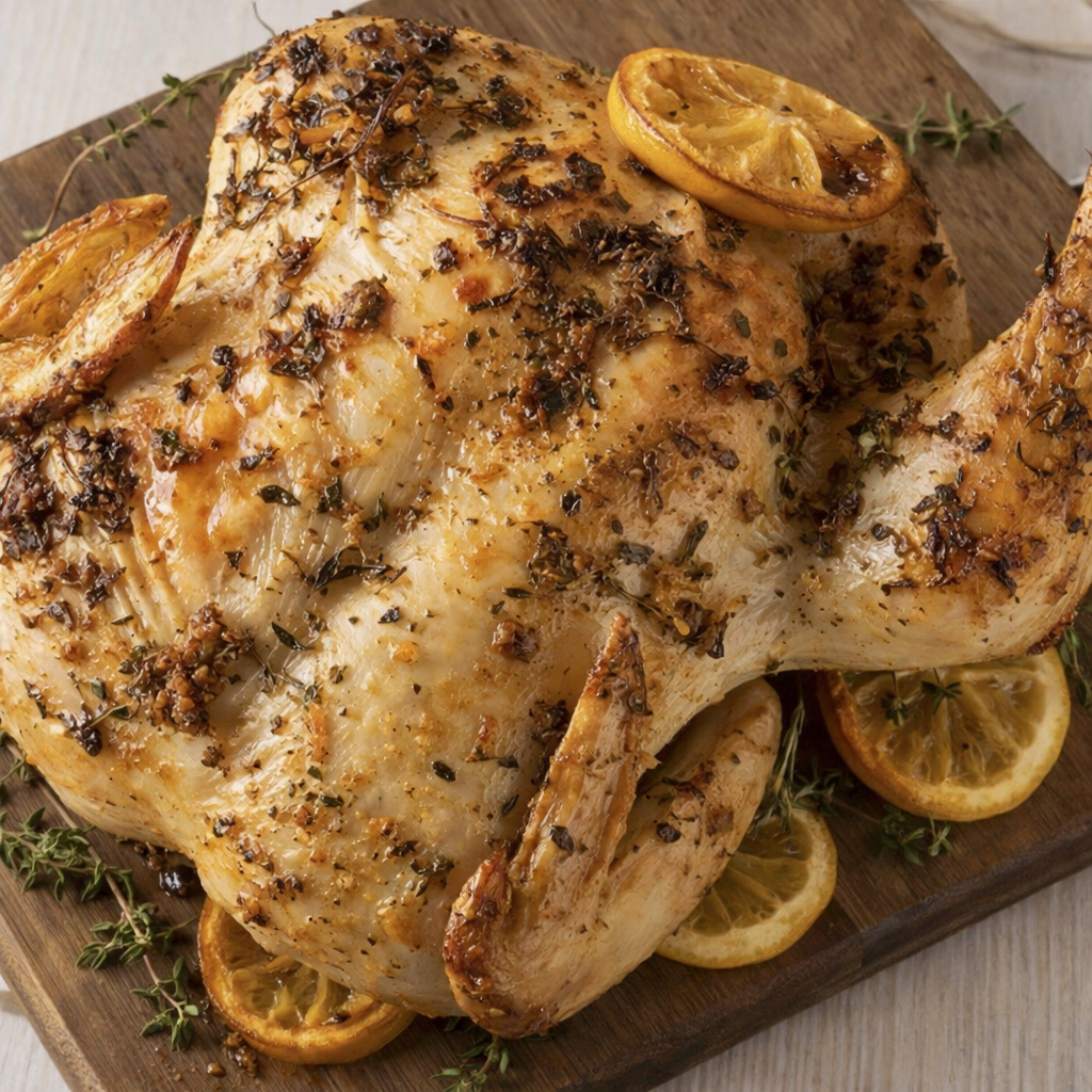 Whole Lemon Garlic Chicken with Parmesan-Herb Potatoes