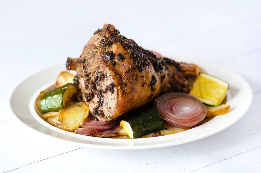 Greek-style Leg of Lamb with Onions, Potatoes & Zucchini