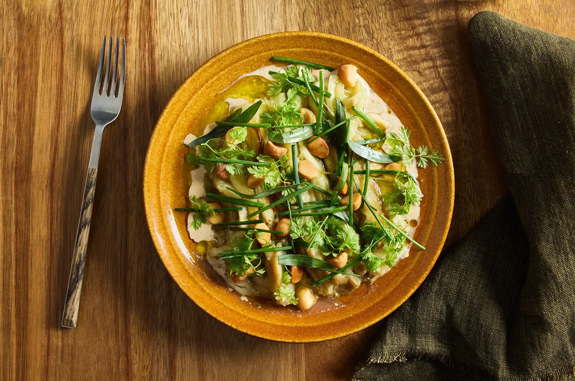 Roasted Eggplant With Macadamia And Soft Herbs