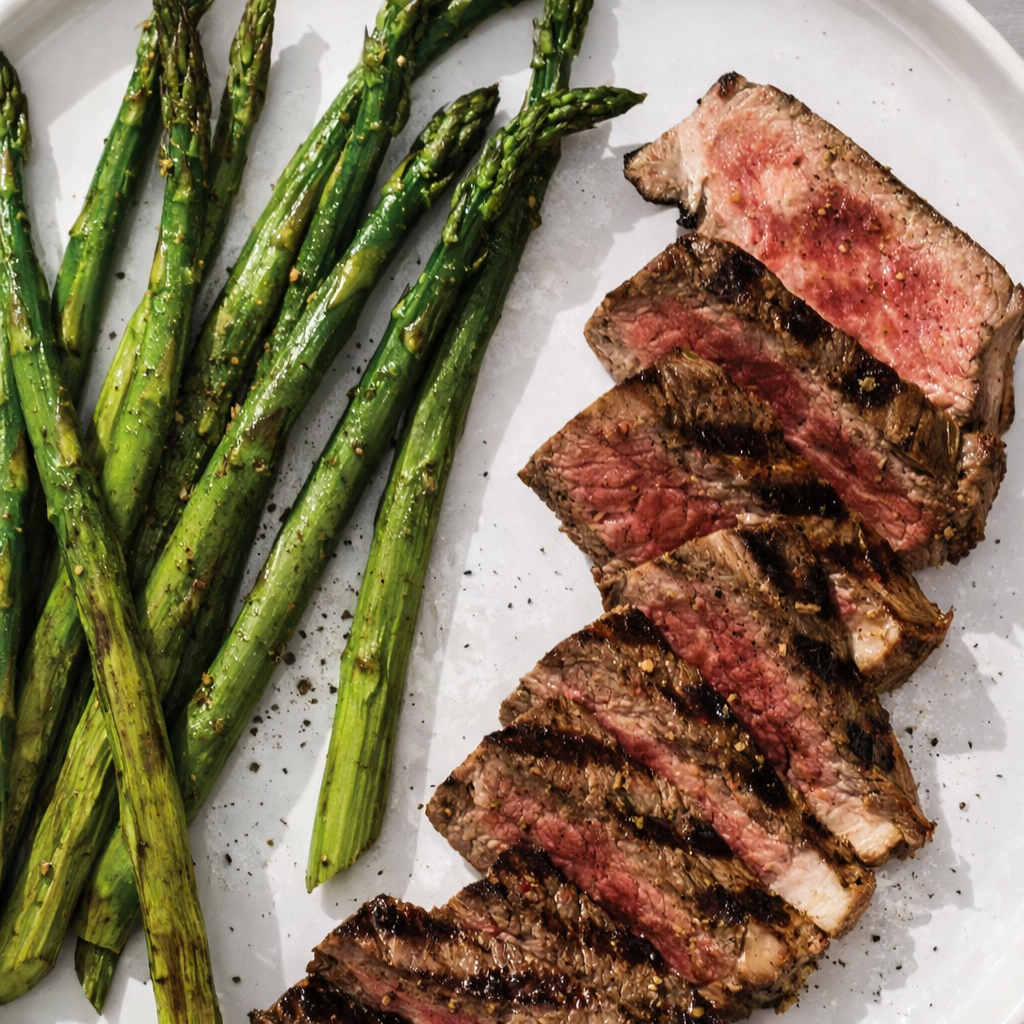 New York Strip Steak with Grilled Asparagus