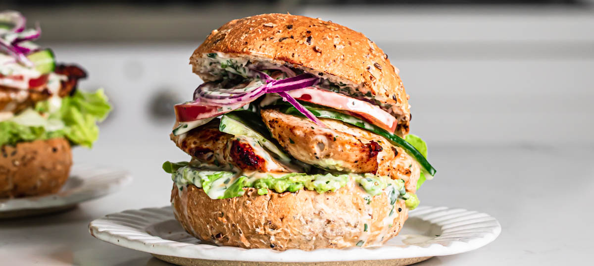 Grilled Chicken Breast Burger with Herbed Yoghurt Sauce